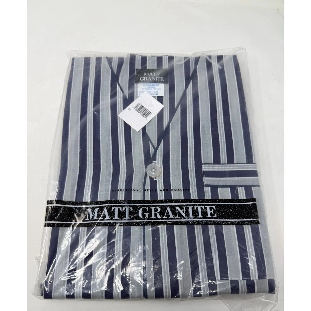 Vtg Matt Granite Pajama Set Mens Medium Striped Short Sleeve NIP 555-650